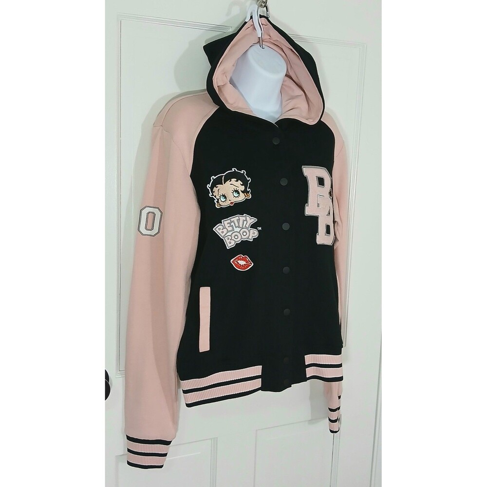 ​Universal Studios Betty Boop Varsity Jacket Large Pink Black Hoodie Letterman - Picture 4 of 16